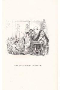 Der Lehrer. Denya, maitre d´ecole. Holzschnitt von Grandville (1803 - 1847) um 1840. Blattgröße: 23, 4 x 13, 4 cm. reine Bildgröße ca. : 11 x 11 cm.