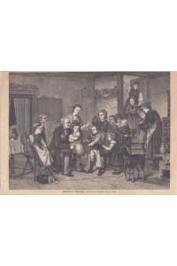 Schullehrers Geburtstag. Holzschnitt nach einem Oelgemälde von Carl Johann Lasch (1822 - 1888). Blatt-, Bildgröße: 19, 6 x 27, 6 cm.