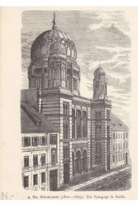 Berlin Neue Synagoge, Holzstich nach 1866 mit der Synagoge gebaut nach Eduard Knoblauch (1801 - 1865), Blattgröße: 15 x 11 cm, reine Bildgröße: 14 x 8, 5 cm.