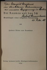 Handschriftliche Widmung in: Der Kosmos und das Ich.