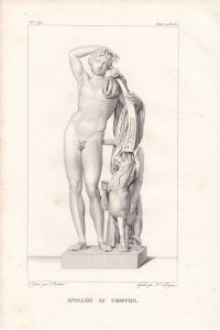 Apollon und Greif, Apollon au Griffon, hochformatiger Kupferstich um 1820 von Dague/ Vauthier, Blattgröße: 24, 5 x 16 cm, reine Bildgröße: 20 x 10, 5 cm.