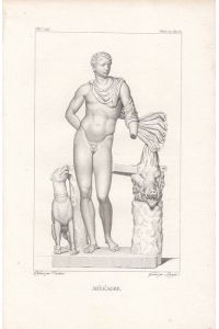 Meleagros, Méléagre, Kupferstich um 1820 von Laugin/ Vauthier, Meleagros stehend mit Hund und Eberkopf, Blattgröße: 24, 5 x 16 cm, reine Bildgröße: 19 x 10, 5 cm.