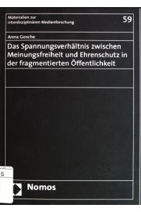 Das Spannungsverhältnis zwischen Meinungsfreiheit und Ehrenschutz in der fragmentierten Öffentlichkeit.   - Materialien zur interdisziplinären Medienforschung; Bd. 59