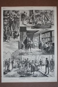 Aus den Vierlanden, Holzstich um 1880 5 Abb. auf einem Blatt nach einer Originalzeichnung von C. Schildt, Blattgröße: 35, 5 x 26 cm, reine Bildgröße: 33 x 24 cm.