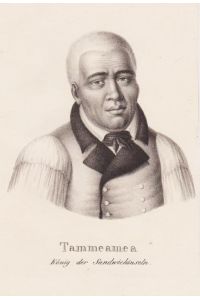 TAMMEAMEA - König der Sandwichinseln (Hawaii). Porträt. Orig. Lithographie v. Brodtmann, um 1824.