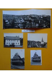 5 s/w Fotografien bzw. Fotoausschnitte und 2 Negative von Aurich / Stadtteil von Vaihingen (Fachwerkhaus, Schule, Ev. Kirche, Rathaus, Neue Siedlung)