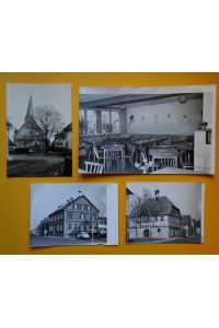 4 s/w Fotografien bzw. Fotoausschnitte und 3 Negative von Dürrenzimmern Kreis Heilbronn (Alte Häuser und Kirche, Gasthaus)