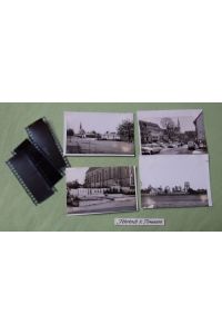 4 s/w Fotografien und 6 Negative von Fehrbach v. 10. 2. 1966 (Kirche, Ortsmitte, Wasserturm. . . )