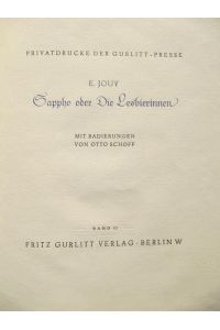 E. Jouy - Sappho oder die Lesberinnen. Der Venuswagen. Eine Sammlung erotischer Privatdrucke mit Original-Graphik.   - Erste Folge. Band II der Reihe.
