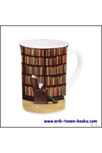 Drinkbeker met bibliotheek motief, mok voor koffie of thee. Becher Bitte nicht storen
