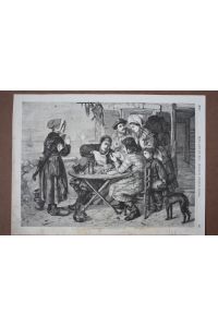 Das Lotterieloos, Glücksspiel, Lotto, Holzstich um 1859 nach einer Zeichnung von Lucas, Blattgröße: 26 x 35, 5 cm, reine Bildgröße: 23 x 32, 2 cm.