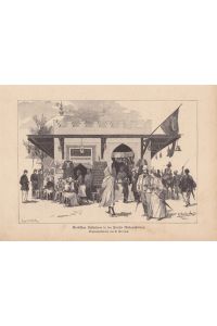 Arabisches Kaffeehaus in der Pariser Weltausstellung, Holzstich 1889 nach einer Originalzeichnung von D. Gerlach, Blattgröße: 19, 5 x 26, 8 cm, reine Bildgröße: 16, 5 x 22 cm.