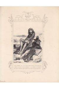 Bettler, Tagelöhner, Obdachlose, Clochard, Stadtstreicher, Lithographie um 1840 von Honoré Daumier (1808 - 1879) mit schönem Schmuckrahmen, Blattgröße: 26, 5 x 20, 7 cm. reine Bildgröße: 20, 5 x 13, 5 cm.