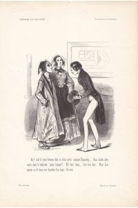Dialog, Zylinder, Holzstich um 1845 von Gusman nach Paul Gavarni (1804 - 1866), darunter typographisch bedruckt, Blattgröße: 26, 5 x 18 cm, reine Bildgröße: 16, 5 x 11, 5 cm.
