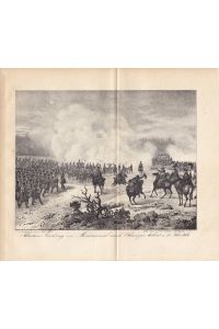 Blüchers Rückzug von Montmirial nach Champs Lubert a. 15 Febr. 1814, original Lithographie um 1840 von E. A. Frenzel, Blattgröße: 18, 2 x 20, 7 cm, reine Bildgröße: 14 x 17 cm.