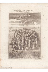 Die St. Helenen Insel, Napoleon Bonaparte (1769 - 1821), Kaiser, original Kupferstich von 1729 von Alain Manesson Mallet (1630 - 1706), Blattgröße: 21 x 15, 5 cm, reine Bildgröße: 15, 5 x 10, 2 cm.