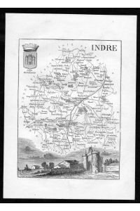 Indre - Chateauroux Frankreich France Departement Karte map Holzstich