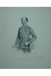 Porträt Portrait. Fast Dreiviertelfigur nach halblinks in Uniform mit Degen. Lithographie von Joseph Kriehuber mit Signaturfaksimile.