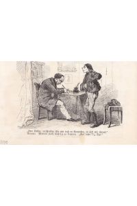Arzt, Doktor, Patient, Rezept, humoristische Lithographie um 1860 eines Patientengesprächs, Blattgröße: 12 x 19, 5 cm, reine Bildgröße: 10, 5 x 15, 5 cm.