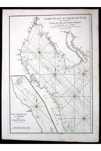 Carte plate du Golfe de Siam - Cambodia Thailand Vietnam sea map Karte Mannevillette Neptune Oriental