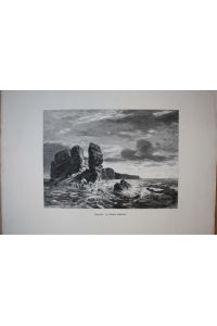 Helgoland, Insel, Felsküste, Nordsee, Holzstich um 1880 von Gustav Schönleber, Blattgröße: 27, 5 x 38 cm, reine Bildgröße: 18, 5 x 23, 5 cm.