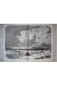 Helgoland, Nordsee, Küste, großformatiger Holzstich von 1862 nach einer Originalzeichnung von Eugen Rüger, Blattgröße: 38, 5 x 55 cm, reine Bildgröße: 32 x 42, 7 cm.