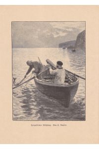 Helgoländer Fischfang, Insel, Nordsee, Steilküste, Holzstich um 1885 von C. Napier, Blattgröße: 27 x 18 cm, reine Bildgröße: 18, 5 x 13 cm.