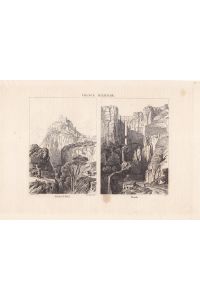 Alcalá la Real, Ronda, Kupferstich um 1835 mit zwei Einzelabbildungen aus France Militaire, Blattgröße: 17, 5 x 27, 5 cm, reine Bildgröße: 12 x 16 cm.