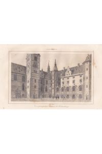 Cour principale du Chateau de Frederiksborg, Schloss Frederiksborg, Hillerød, Seeland, Stahlstich um 1840, Blattgröße: 13, 2 x 21, 3 cm, reine Bildgröße: 11, 5 x 16, 5 cm.