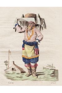 Mordwinen (Mokscha u. Ersja) in ihrer Kleidung. 3 altkolorierte Kupferstiche / Radierungen mit Text, 1809.