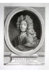 Jean de la Bruyere - Jean de La Bruyere (1645-1696) philosopher moralist author writer ecrivain gravure Portrait engraving writer