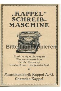 Werbeanzeige: Kappel Schreibmaschine - Maschinenfabrik Kappel AG, Chemnitz-Kappel - 1924.