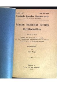 Johann Balthasar Schupp Streitschriften; Zweiter Teil