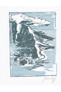 Original-Holzstich von Jörg Bernkopf zu einem Gedicht von Jack London als Einleitung des Buches Die vergessenen Inseln, das im Frühjahr 1996 als Privatdruck von Rainer Firmbach erscheint.