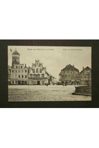 Gruss aus Beuthen a. d. Oder: Markt mit Bahnhofstrasse  - Postkarte