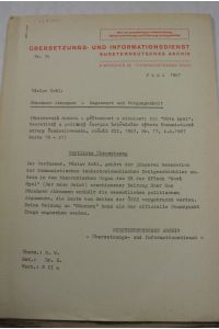 Münchner Abkommen - Gegenwart und Vergangenheit. (Orig. -Titel: Mnichovska dohoda - pritomnost a minulost. )  - Übersetzungs- und Informationsdienst. Sudetendeutsches Archiv, Nr. 76 (Juni 1967).