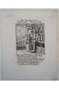 Der Bürstenbinder. Kupferstich aus Christoph Weigels Ständebuch von 1711. Mit gestochenem Titel und 6-zeiligen Strophen unter der Abbildung. 13 x 8, 5 cm (Kupfer), Blattgröße 20 x 15, 5 cm.