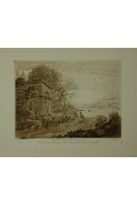 Landscape. From the original drawing in the collection of the Duke of Devonshire: Priests offering Sacrifices within a Temple embosombed with Trees. Aquatinta-Radierung in Sepia von Richard Earlom.