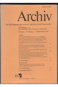 Archiv für das Studium der neueren Sprachen und Literaturen. 233. Band; 148. Jahrgang - 1. Halbjahresband 1996.   - Herausgegeben von Horst Brunner, Klaus Heitmann, Dieter Mehl.