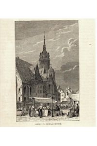 Leipzig Nikolaikirche Sachsen Original Stich 1880 Engraving