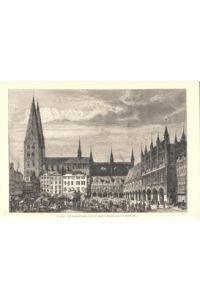 Lübeck Rathaus Marienkirche Schleswig Holstein Original Stich Engraving