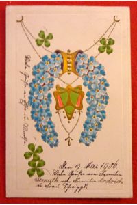 Ansichtskarte AK Prägekarte mit Motiv Blumen, Kleeblätter mit Jugendstil-Ornamenten