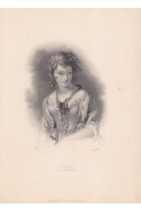 Alice, Locken, Schleife, Weste, Stahlstich um 1850 von H. Robinson nach E. Stone, Blattgröße: 23, 5 x 16 cm, reine Bildgröße: 14, 5 x 9, 5 cm.