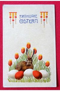 Ansichtskarte AK Fröhliche Ostern (Prägekarte, Farblitho. Jugendtsil Hase im Nest. Tolle Typografie)