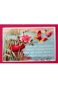 Ansichtskarte AK Osterei und Schmetterling. . . . (Farblitho mit Spruch)
