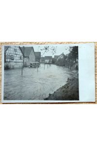 Ansichtskarte AK Langensteinbach. Hochwasser mit altem Reisebus