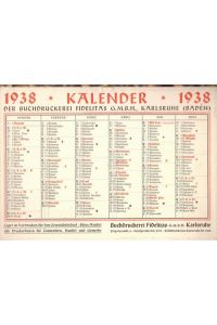 Kalender (Wandkalender zum Aufhängen) 1938 der Buchdruckerei Fidelitas, Karlsruhe