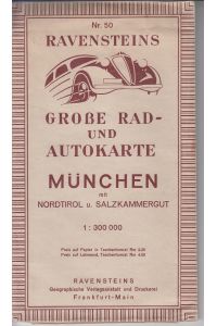 Ravensteins große Rad- und Autokarte München mit Nordtirol und Salzkammergut  - Maßstab 1: 300 000