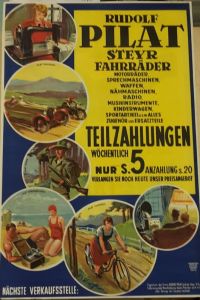 Rudolf Pilat Steyr Fahrräder. Original Werbeplakat.   - Farblithografie.