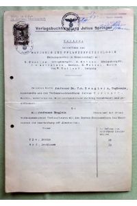 Originalvertrag betr. dem Veröffentlichung des Buches Handbuch der Pflanzenphysiologie zwischen Henglein und der Verlagsbuchhandlung Julius Springer v. 13. April 1939